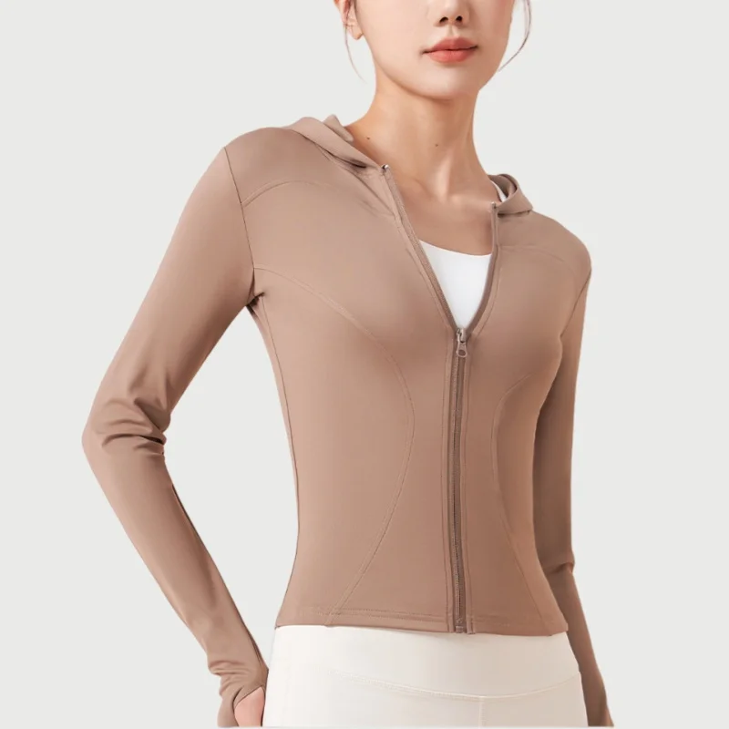 Women's Slim Yoga Jacket Hooded Sweatshirt Slim Windproof Tight Clothes Running Riding Zipper Jacket Sports Fitness Jacket Y2K