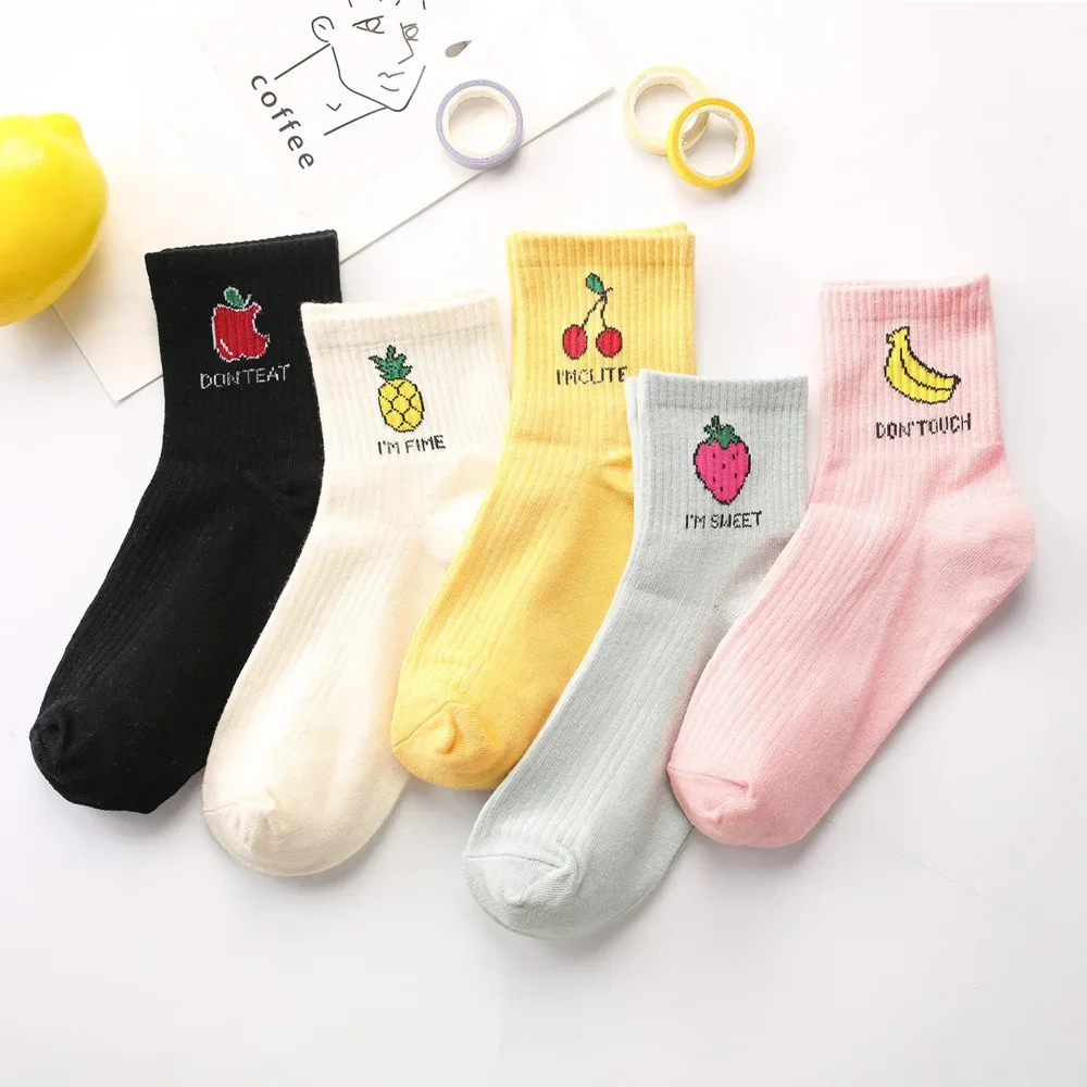 Summer thin womens socks, short socks, medium tube cotton, Japanese cute fruit socks, personalized Korean version, college style