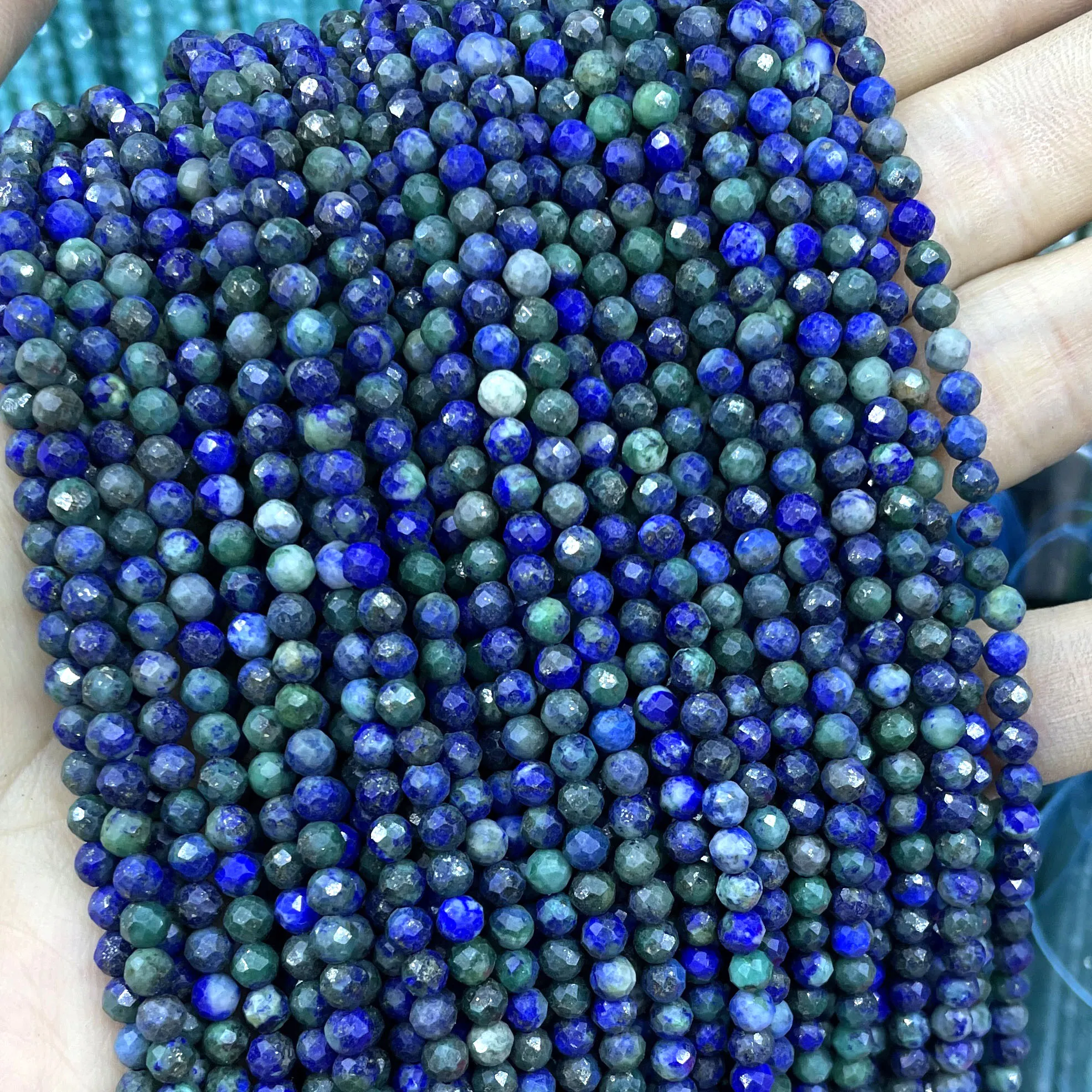 2 3 4MM Faceted Natural Stone Chrysocolla Azurite Spacer Round Beads For Jewelry Making Diy Bracelet Necklace Accessories