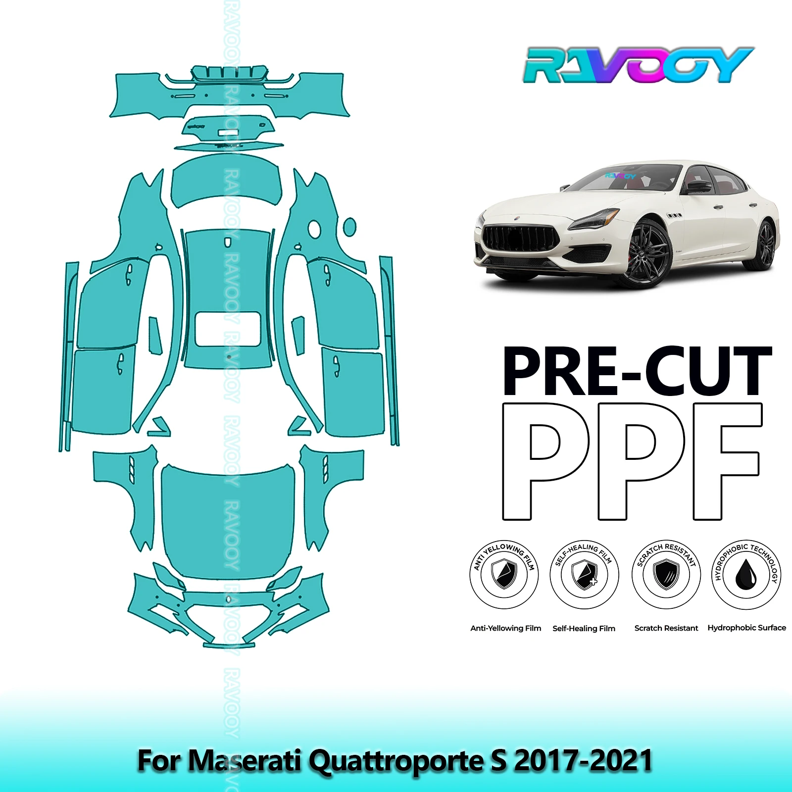 

8.5Mil Precut PPF Paint Protection Film Full Vehicle For Maserati Quattroporte S 2017-2021