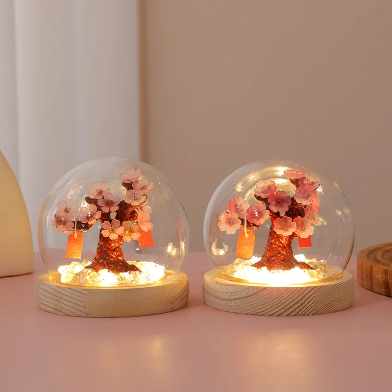 Handmade DIY Sakura Tree Peach Blossom Night Light Creative Atmosphere Light Bedroom Warm  Decorations Gifts to Friends