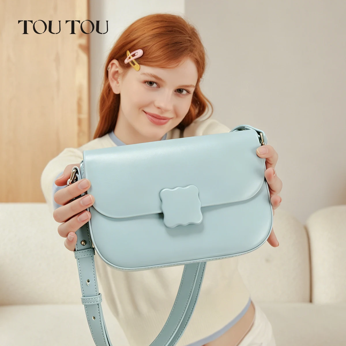 

toutou Women's Light Blue Crossbody Bag, mini Shoulder Purse, Waterproof PU Leather Messenger Bag for Daily Use