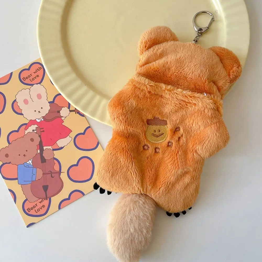 Card Cover Cartoon Plush Photocard Holder INS with Keychain Pendant Squirrel Bus Card Holder Korean Style Card Sleeve