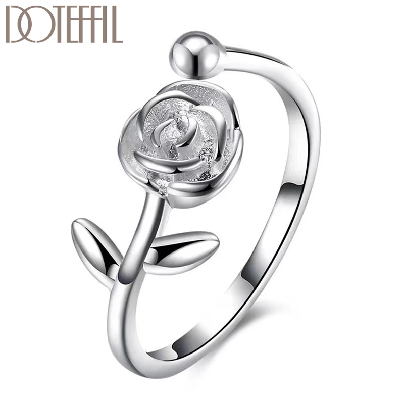 Rosenblüten-Ring für Damen und Herren, silberfarben, modisch, für Hochzeit, Verlobung, Party, Charm-Schmuck