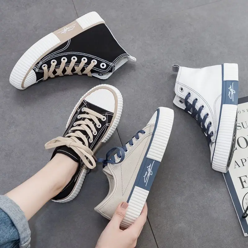 

2023 New Canvas Shoes Schoolgirl Versatile Ulzzang Biscuit Shoes Preppy Style Spring Trend Board Shoes Sneakers