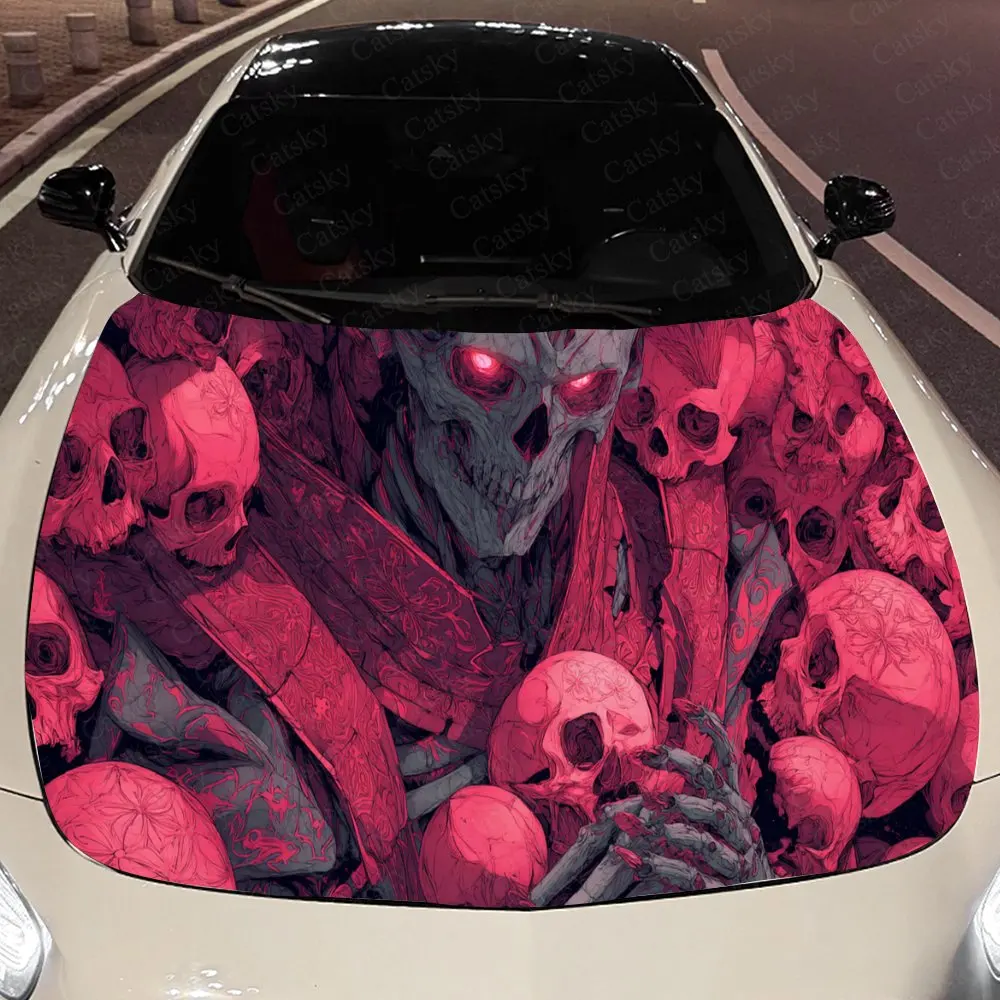 

Red Skull Reaper Auto Cover Sticker, Waterproof and Self-adhesive Auto Hood Decal, Auto Vinyl Wraps, Cool Car Exterior Decal, Ho