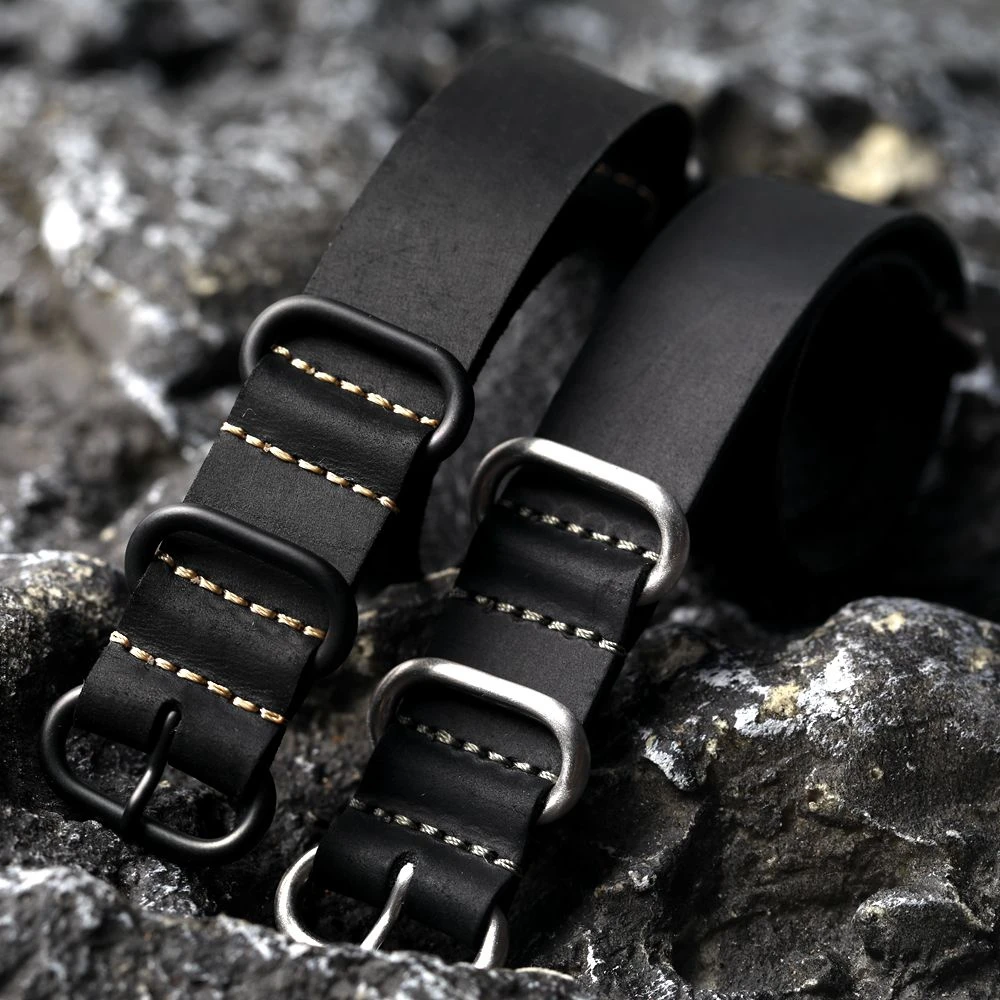 Handmade Vintage Brushed Leather Bracelet, 20 22 24MM Brown Green Black, Head Cowhide Vintage Style Bracelet Men's Military Watc