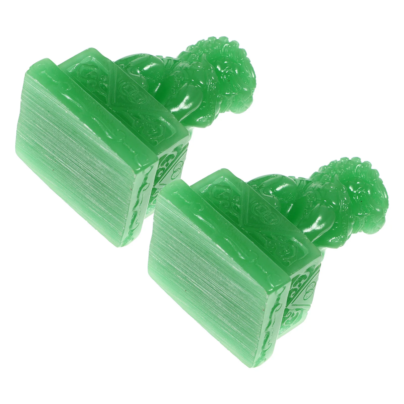 

2Pcs Green Resin Lion Ornament Auspicious Feng Shui Tabletop Decoration Desktop Adornment Home Office Store Use