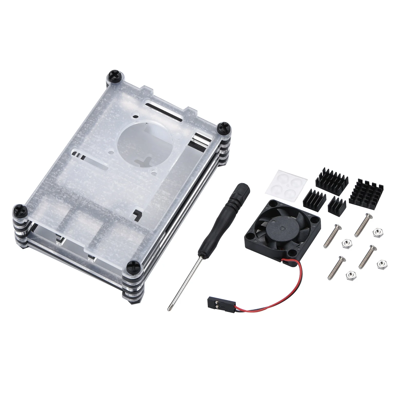 9 طبقات لراسبيري بي حافظة أكريليك غطاء صندوق شفاف + مراوح تبريد DC5V لراسبيري بي 4B موديل B