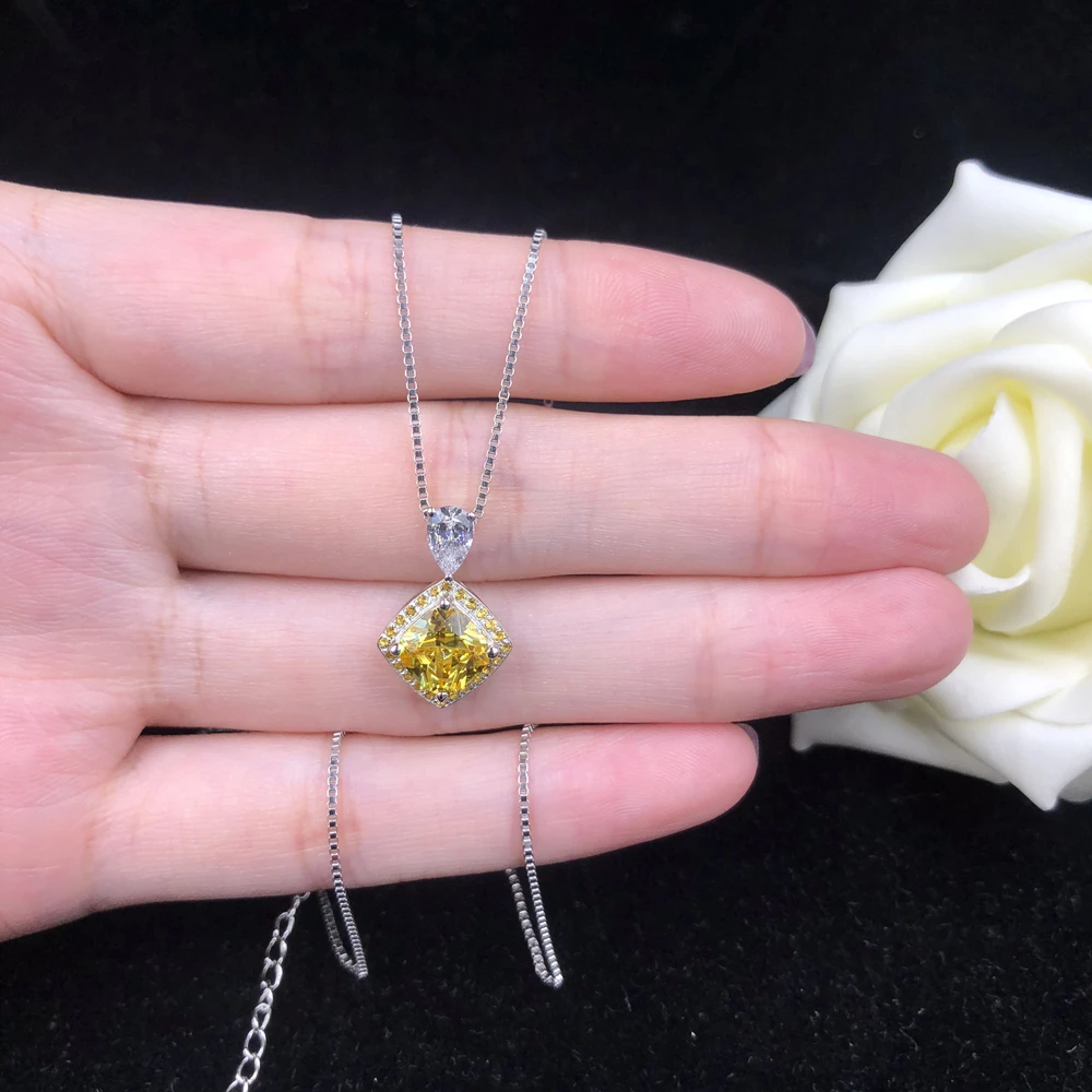 Beliebte solide 18 Karat Weißgold Anhänger 2ct gelb Kissen Diamant Verlobung Anhänger Halskette Frauen niedlichen Reises chmuck – Detail 6