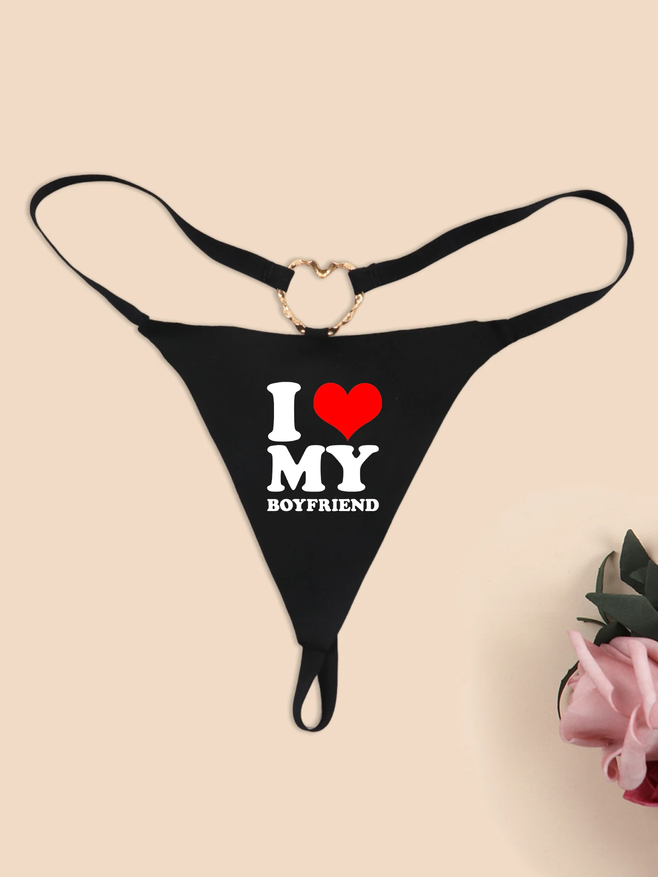 Varsbaby Playful Letter Printed G-string Underwear with I love my boyfriend Prints Panties Cheeky Seamless T-back Bikini Thong
