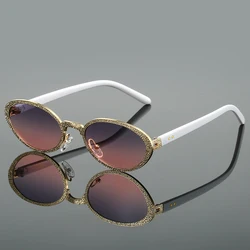 KAMMPT Vintage Oval Sunglasses 2024 New in Fashion Metal Rim Gradient Shades Women Ins Trendy Stylish Brand Design Sun Glasses