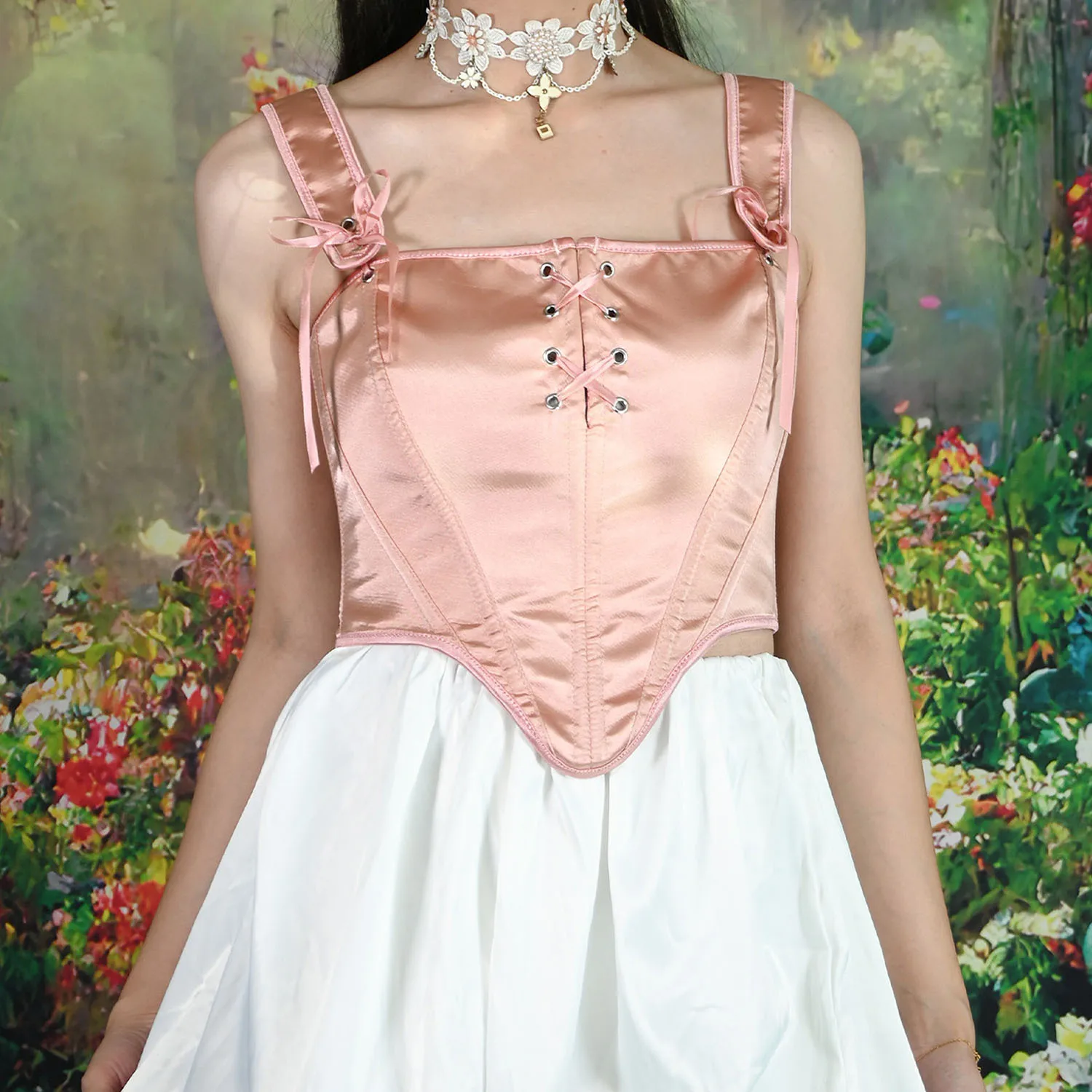 

Women Corsets Elegant Lace-up Bustiers Crop Top Vintage Black White Corset with Shoulder Straps Evening Party Bodices Camisole