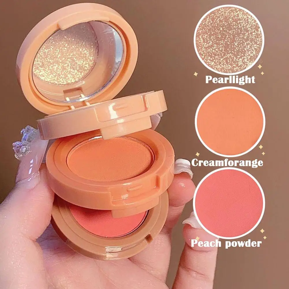 Paleta de rubor resaltador mate 3 en 1, sombra de ojos nacarada brillante, maquillaje, brillo, color melocotón, bronceador, placa de sombra de contorno, cosméticos