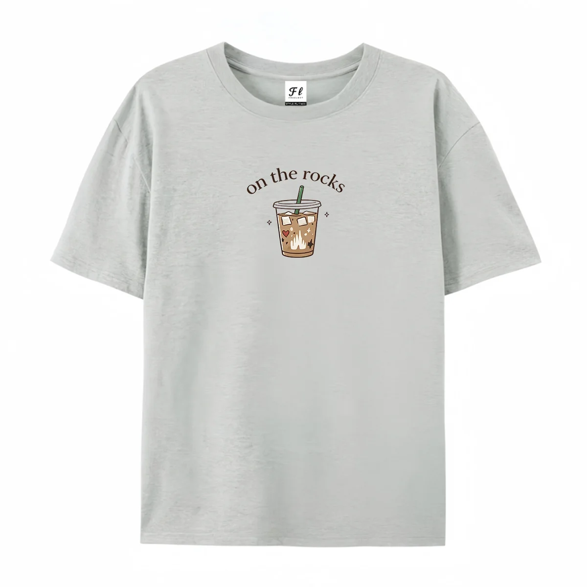 On The Rocks Iced Coffee T Shirt Cute Coffee Lover Graphic Tee Caffeine Addict Gift Minimalist Hand Drawn Coffee Cup Women's Top