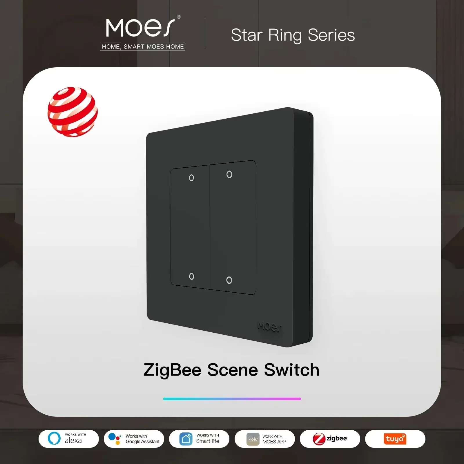 MOES Star Ring ZigBee Scène Schakelaar Wand-/Handbediende ZigBee3.0 Draagbare Afstandsbediening Smart Life MOES APP