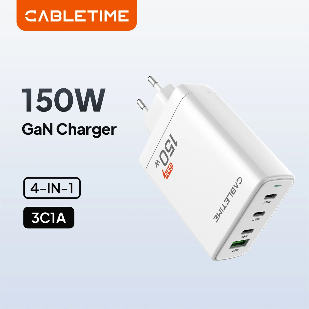 cabletime-4-in-1-pd-charger-150w-gan-fast-charger-type-c-phone-charger-usb-c-quick-charging-for-iphone16-pro-max-huawei