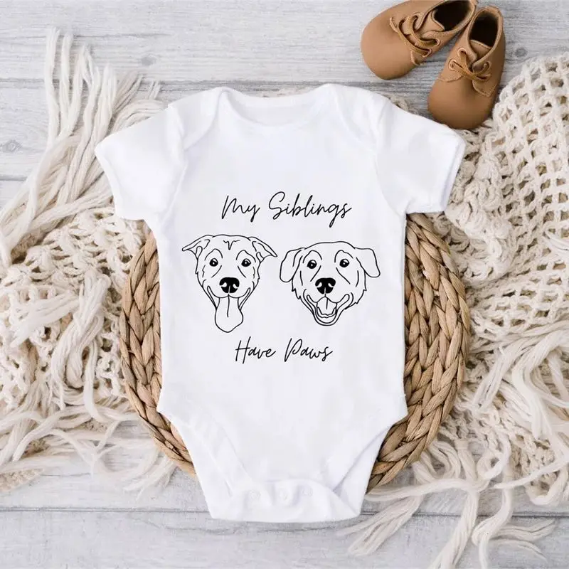 Custom Pet Face Personalized Baby Bodysuits- Hand Drawn Customized Line Drawing, Outfits, Diaper Shirts, Snapsuits