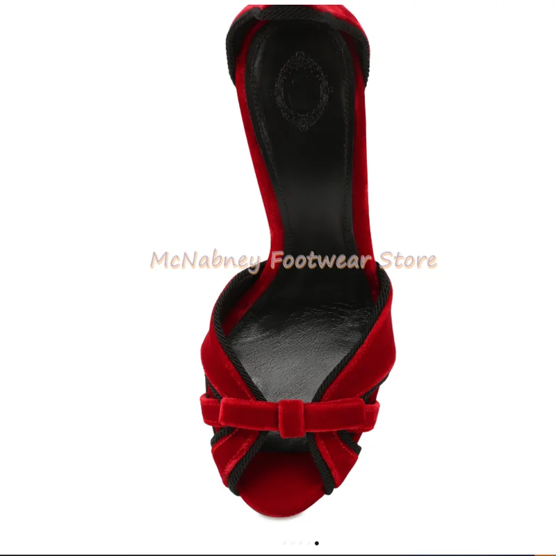 كلاريت المخملية فم السمكة مع أصابع مكشوفة الصنادل الخناجر القوس الديكور الصنادل الصيف المرأة الأحذية الفاخرة اليدوية