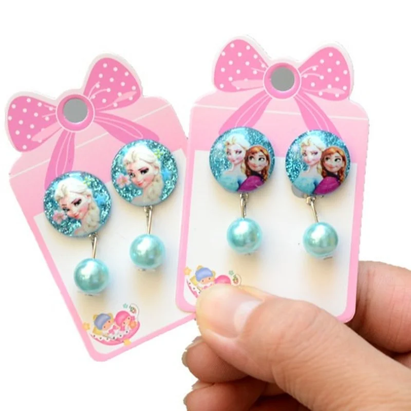 Disney Frozen Earrings Cartoon Princess Aisha Sophia Pearl Heart Earrings Student Ear Clips for Girls Birthday Gift