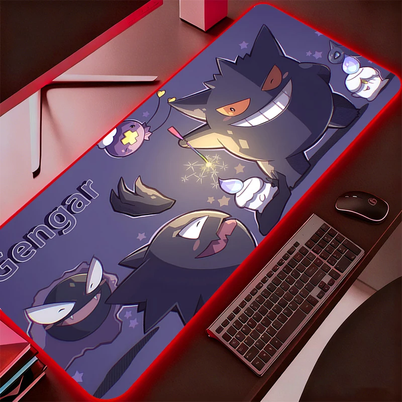 RGB Mouse Pad Pokemon Pikachu Gengar Lockedge Backlight Gaming Accessories Computer Gamer Keyboard LED Mouse Mat Desk Mousepad