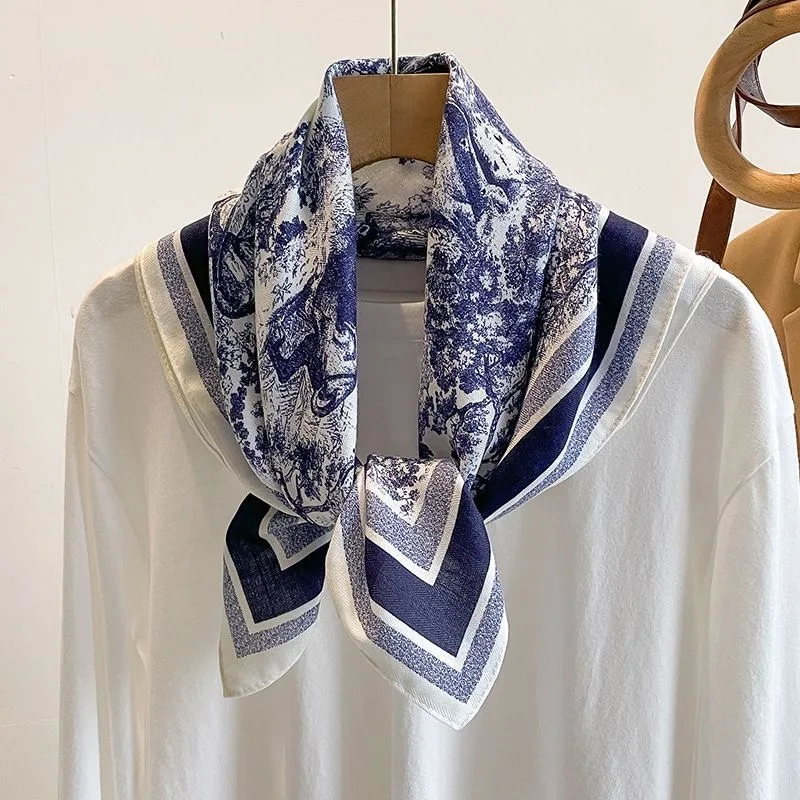 

Новый шелковый шарф с пейзажным принтом, квадратный шарф, высококачественная шаль, профессиональный универсальный маленький квадратный шарф на шею, женский платок