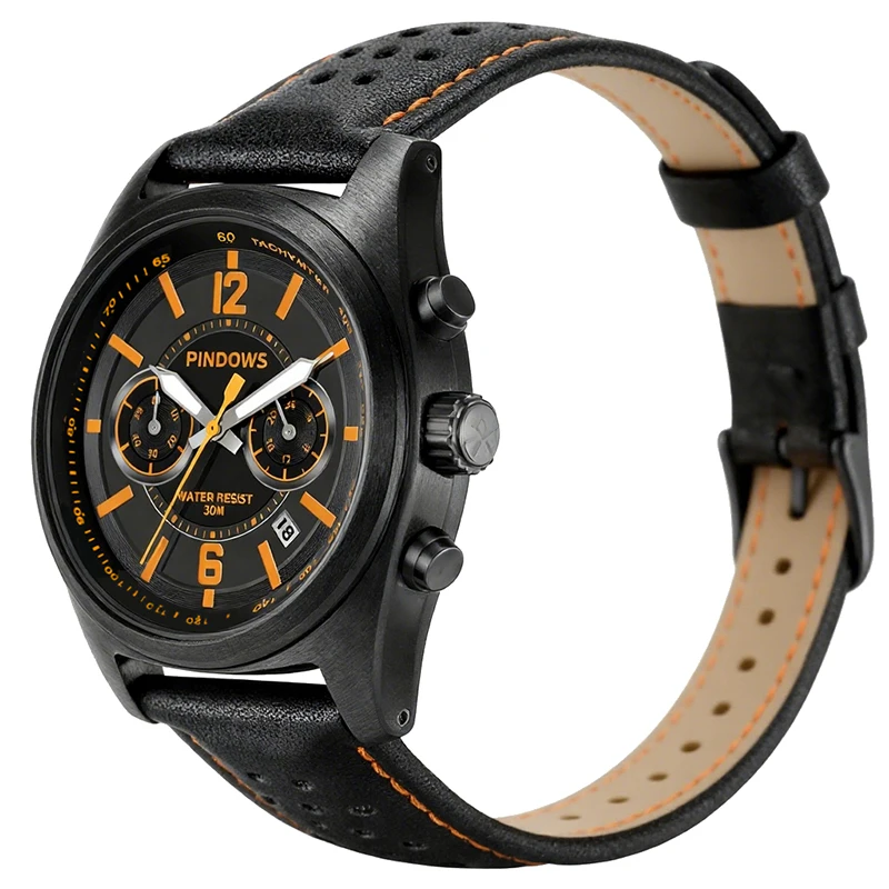 

Fashion Men Watch Brown Leather Waterproof Large Dial Casual Hand Clock Boy Gifts Luxury Designer Business Male Wristwatch Black