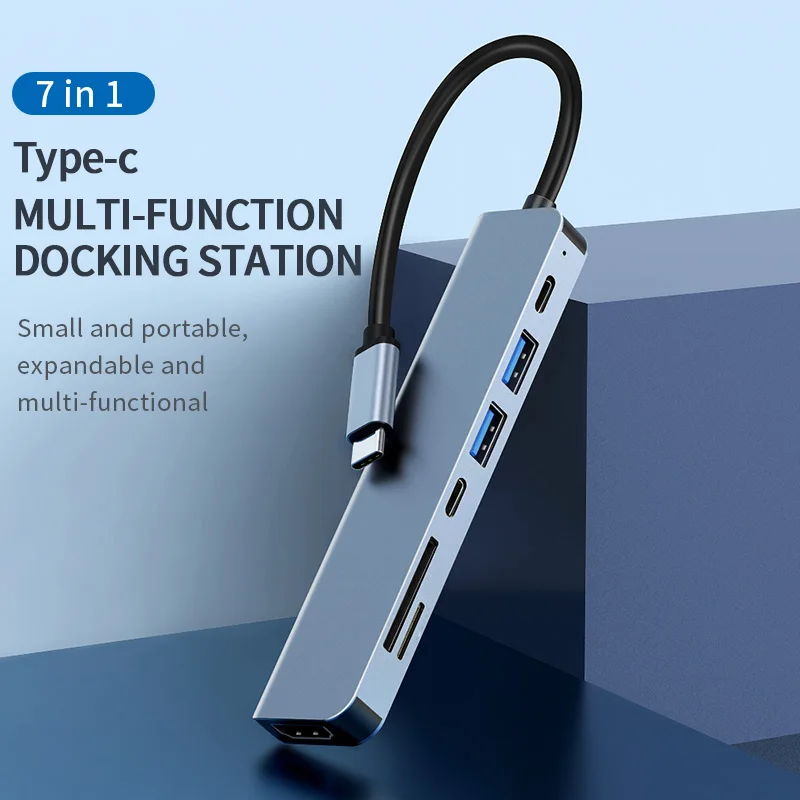 

7 In 1 USB-C Docking Station, Aluminum Shell Type-C Hub With HDMI+PD 100W+USB 3.0/2.0+SD+TF For Mobile Phone, Laptop Computer