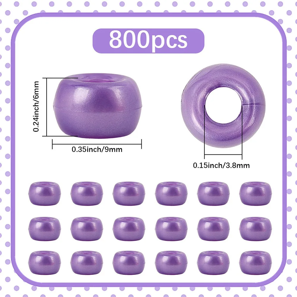 800Pcs Plastic Pearlized Beads Barrel Purple 9x6mm Hole: 3.8mm