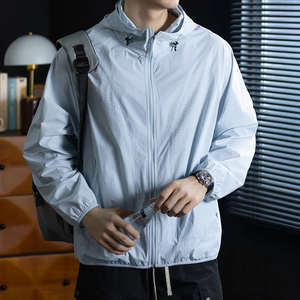 UPF50+ Sunscreen Skin Jacket Men Summer Outdoor Commuter Breathable Lightweight Quick Dry Loose UV Protection Hooded Jacket
