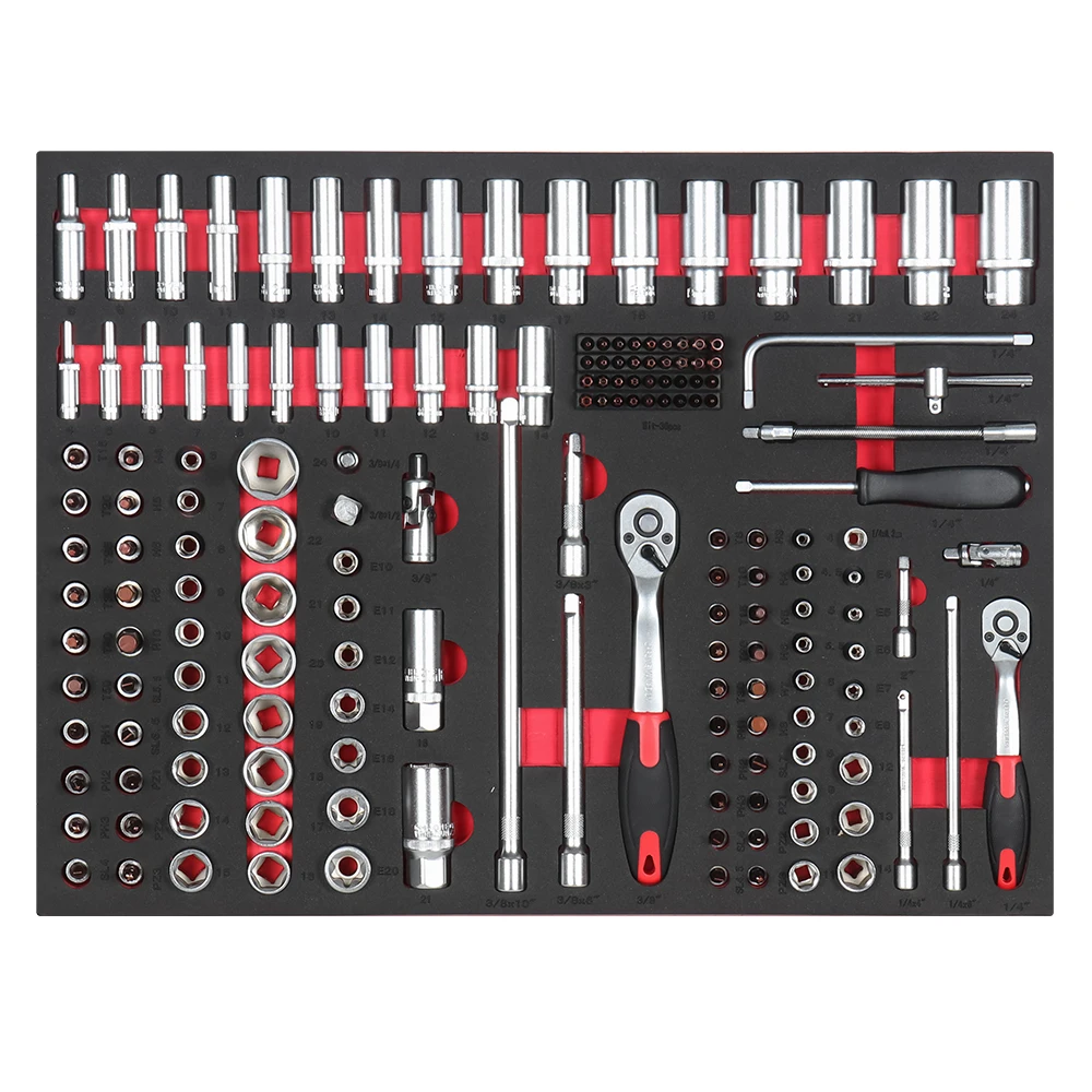 

165 Pcs CR-V Ratchet Wrench Sleeve Combination Tools Set Silver Carton Box Cabinet Workshop Car Repair Durable Plastic Tools OEM