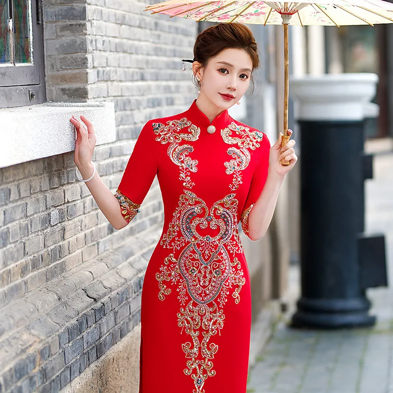 

Female Elegant Temperament Cheongsam New Chinese Style Improved Qipao Traditional Mandarin Collar Dress Vintage Novelty Vestidos