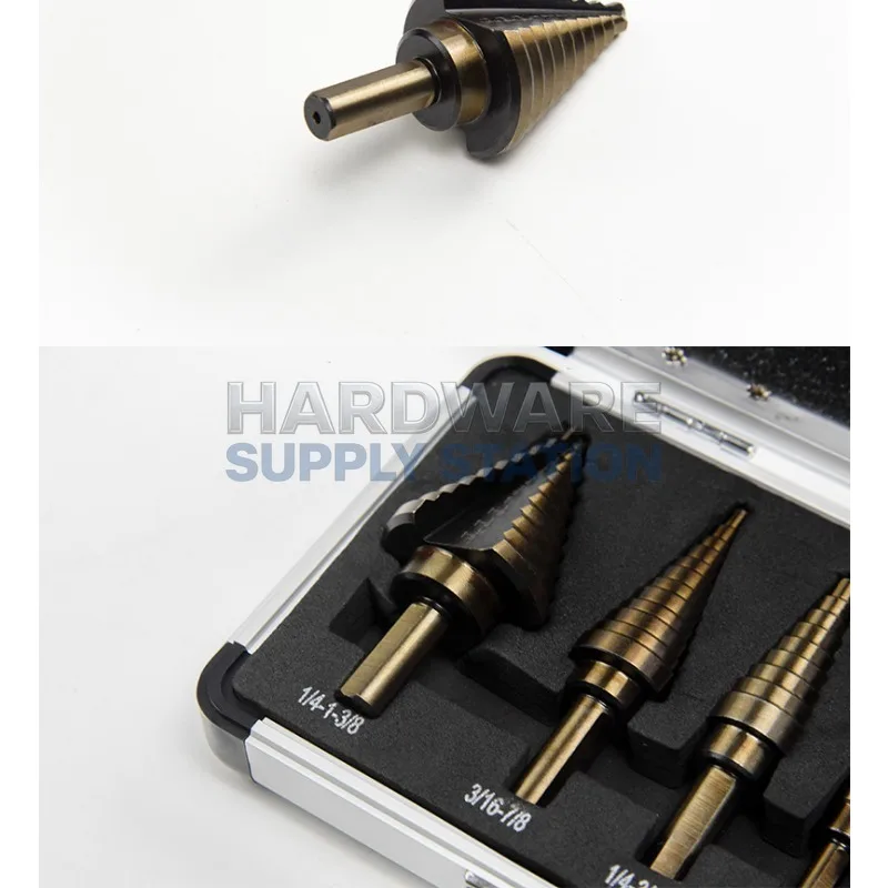 

Набор ступенчатых сверл с прямым пазом и треугольным хвостовиком, 5 шт., имперская система, высокая твердость, износостойкость, для сверления