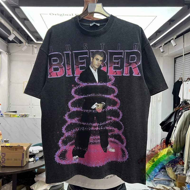 Vintage Justin Bieber T-shirt Men Women Best Quality 2023ss Nice Washed Tee Tops Short Sleeve