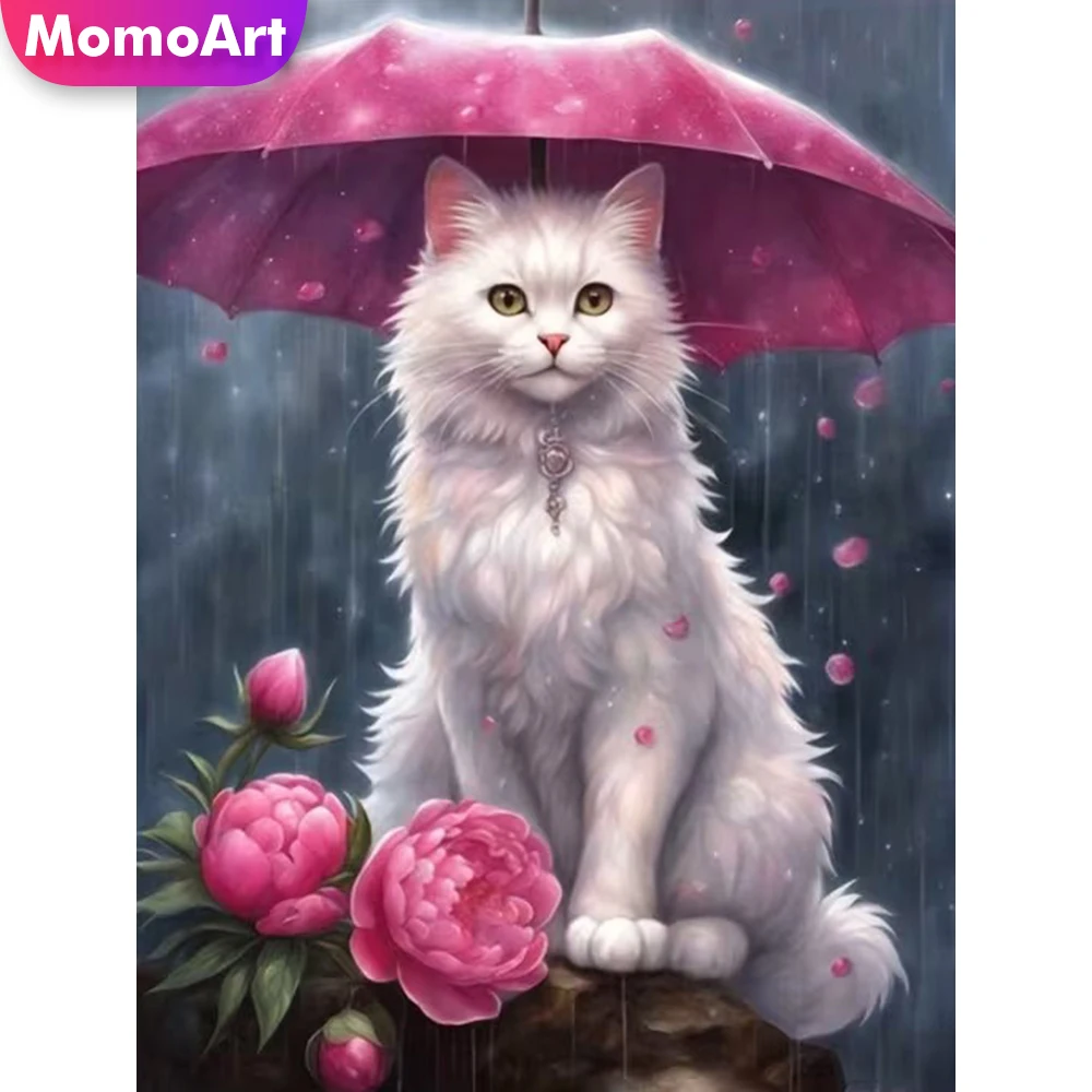 Momoart Vollquadratische und runde Diamant-Stickerei, Katze, Tier, Malerei, Blume, DIY-Bild, Strass, Diamant-Mosaik, Dekor für Zuhause