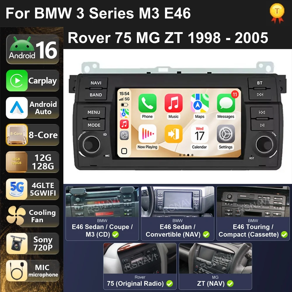 Car Radio Android 16 For BMW 3 Series M3 E46 Rover 75 MG ZT 1998-2005 carplay auto dsp bt 4g