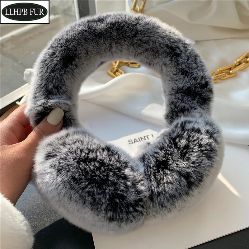 

Winter Ear Muffs For Women Winter EarWarmers Soft Warm Cable Furry Real Rex Rabbit Ear Covers For Cold Weather