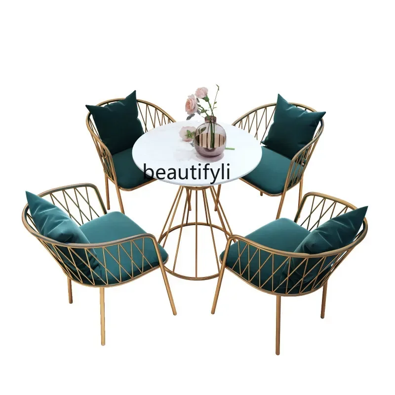 

Table and Chair Combination Backrest Leisure Bar Coffee Shop Beauty Salon Studio Talk Single Table Four Chairs