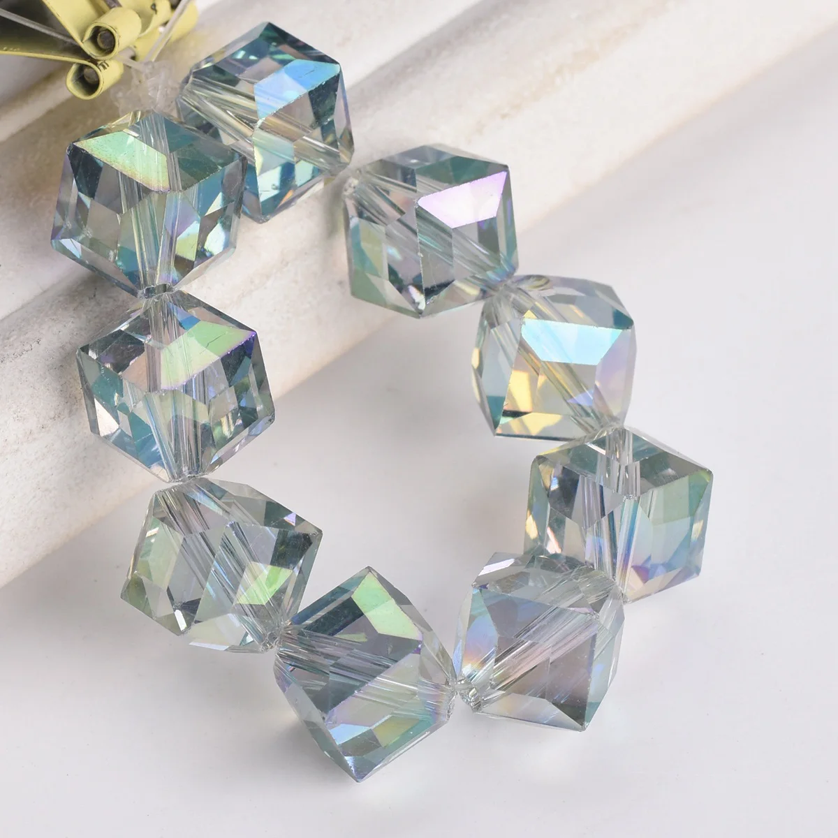 10pcs Diagonal Hole 9mm Cube Square Faceted Crystal Glass Loose Crafts Beads for Jewelry Making DIY