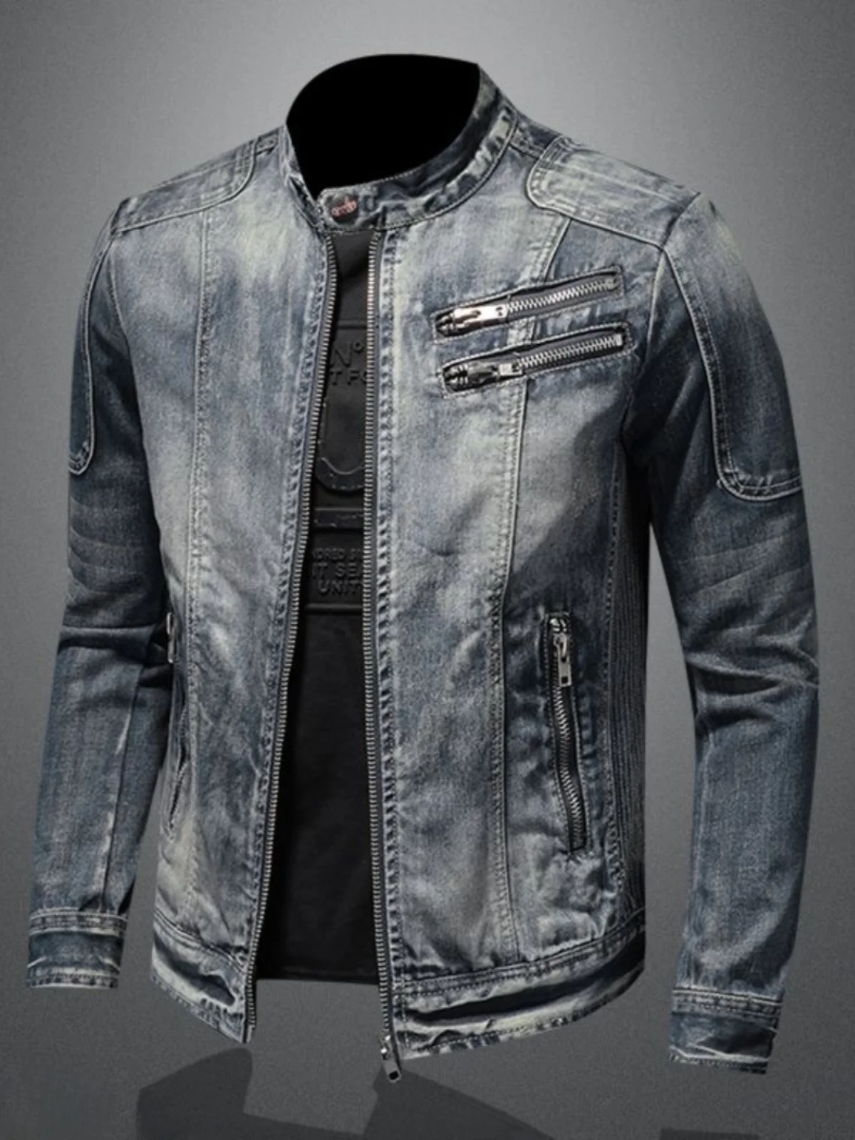 

Джинсовая куртка Slim Fit на молнии для мужчин, американская повседневная модная мотоциклетная одежда, верхняя одежда на весну, осень, зиму, молодежная мода