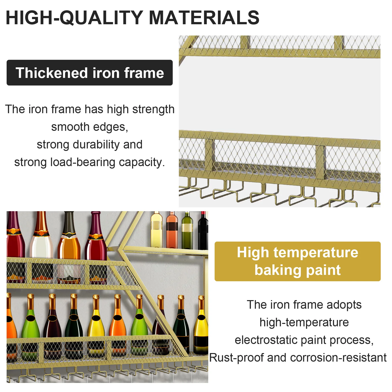 

Metal Wine Storage Rack Wall Mounted with Glass Holder Wine Bottles Storage Display Storage Shelf for Home Dining Room Kitchen