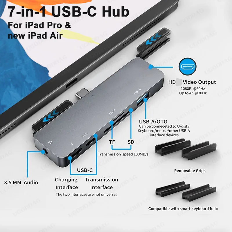 USB C Hub  Adapter for IPad Pro IPad Air MacBook ProAir Docking Station with 4K HDMI-compatible USB-C PD SD/TF 3.5mm Audio Jack