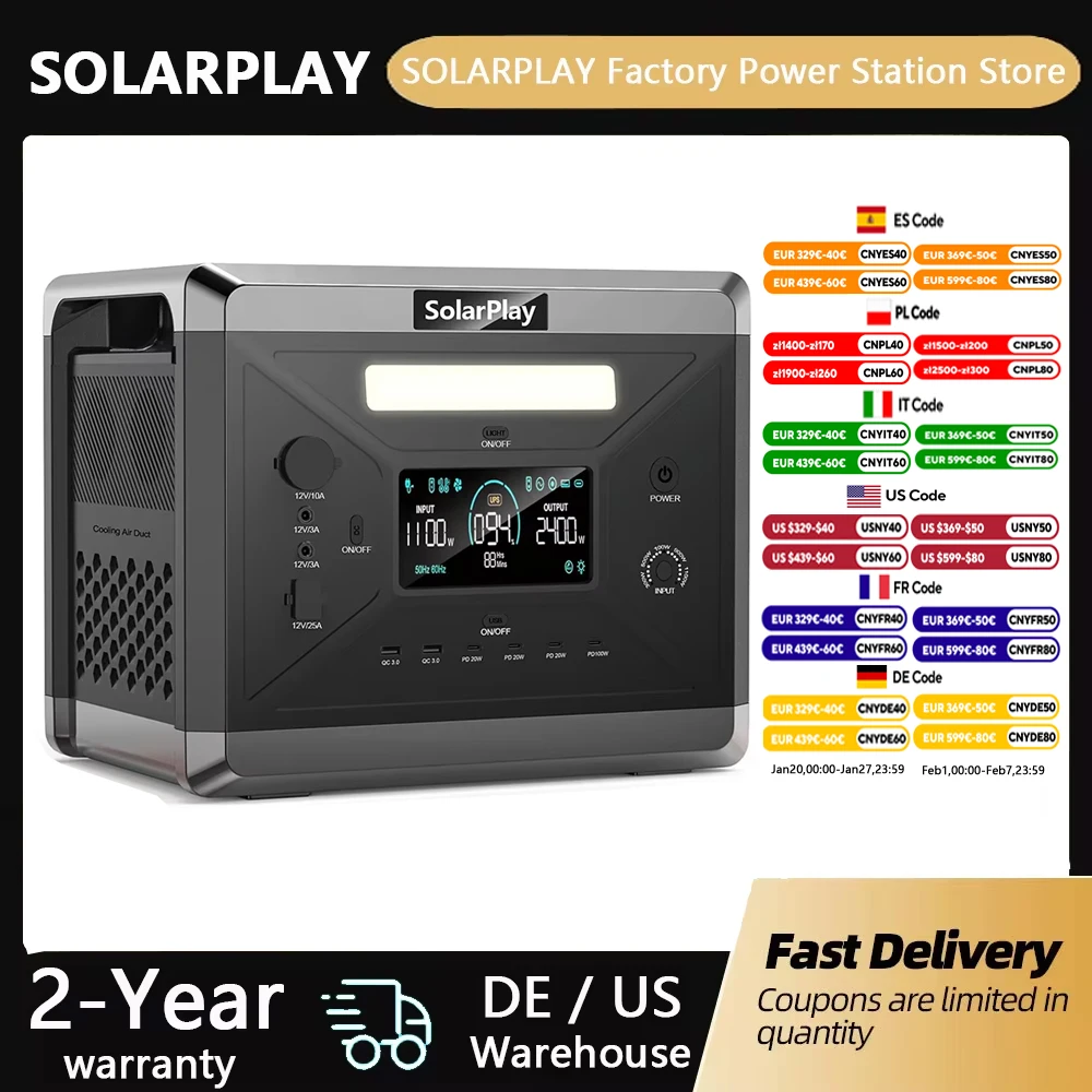 Charging Station  2400W Portable Power Station 220V 110V AC Outlets Portable Power Station United States Germany Warehouse Ship