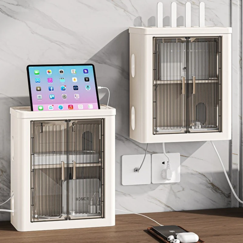 Premium Sturdy No-Drill Wall-Mounted Router & Modem Storage Box with Cable Management, Concealment Organizer for WiFi & Socket