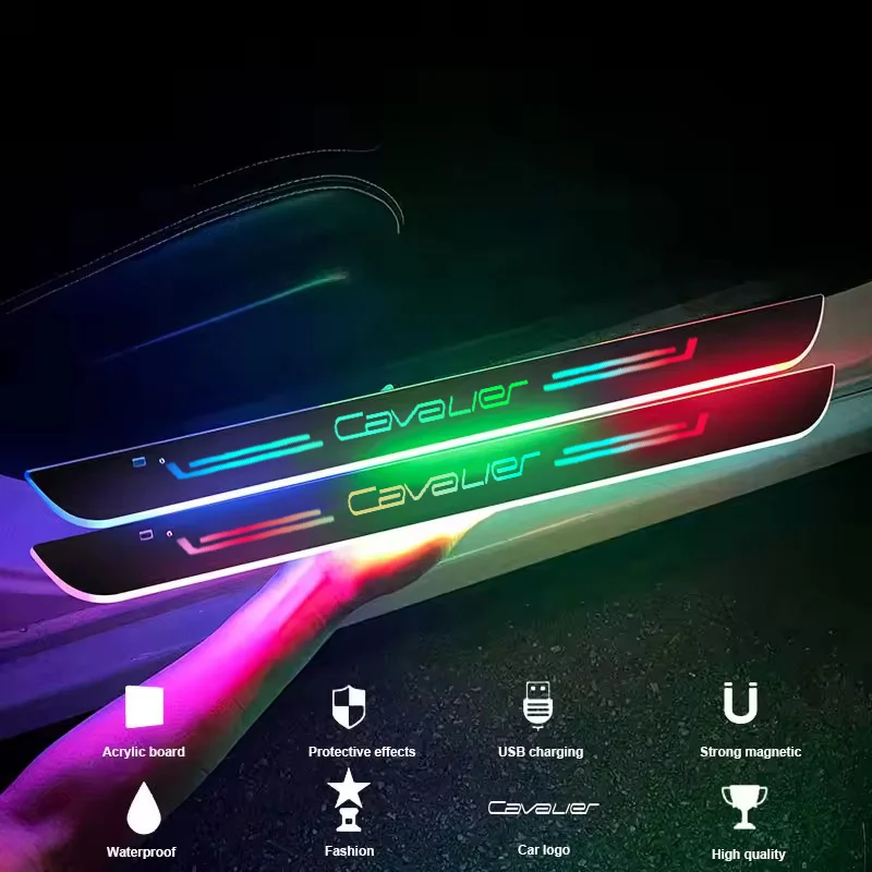 Dynamic Threshold Pedal Strip for Chevrolet Cavalier Logo Car Welcome Door Sill Wireless Illuminated Lights LED Pathway Plate