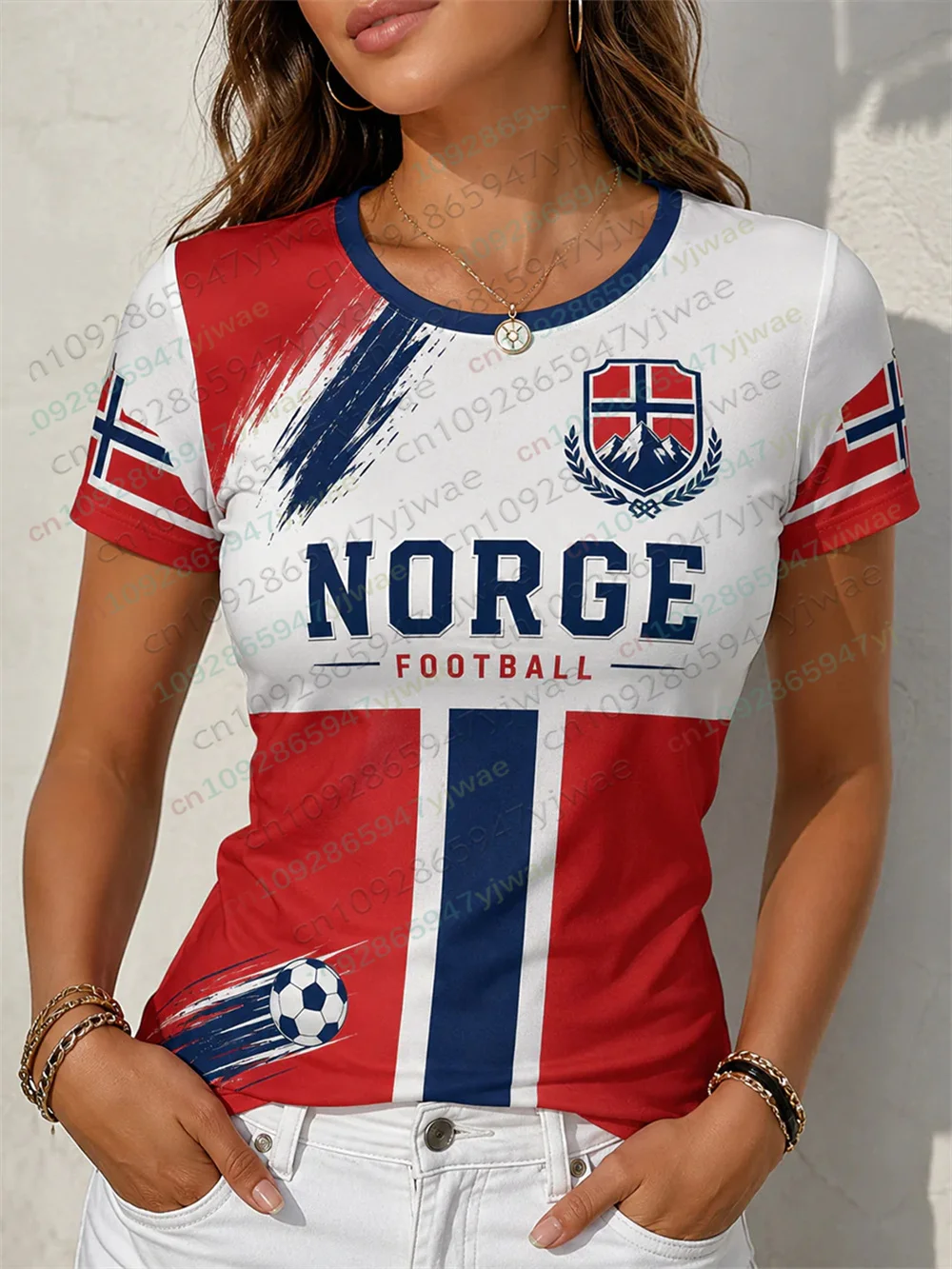 Retro Nordic Style Norway Football Fan Print Sweatshirt Soccer jersey Breathable Quick drying Training Tee Summer Women T-shirts