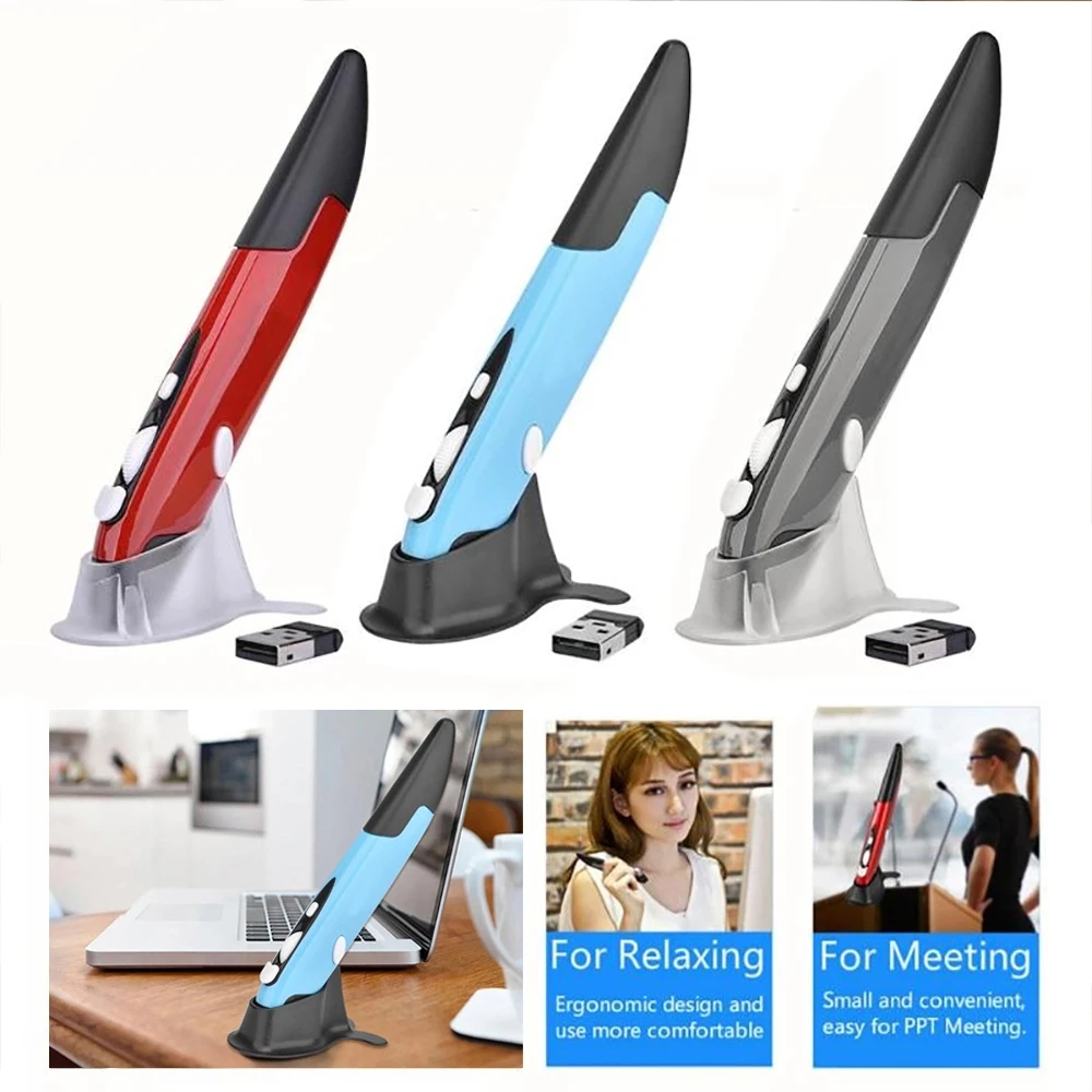 

2.4G Wireless USB Optical Presenter Pen Mouse Adjustable 1600DPI 4 Key Ergonomic Mini Mice for Tablet Laptop PC Smart TV Box