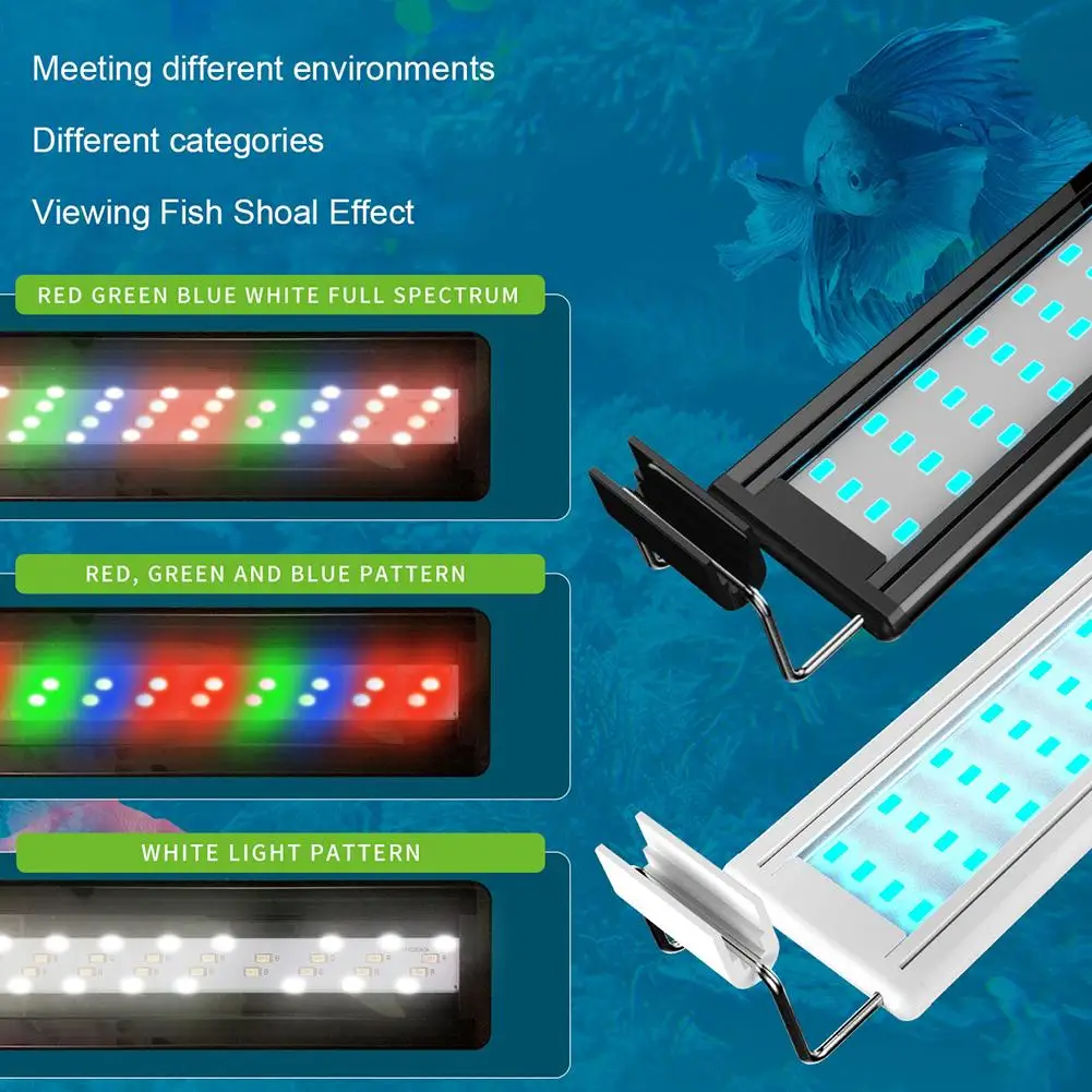 Luce per acquario a LED da 38cm 10W per piante luce per acquario estensibile regolabile a 3 colori adatta per acquari da 40-50cm