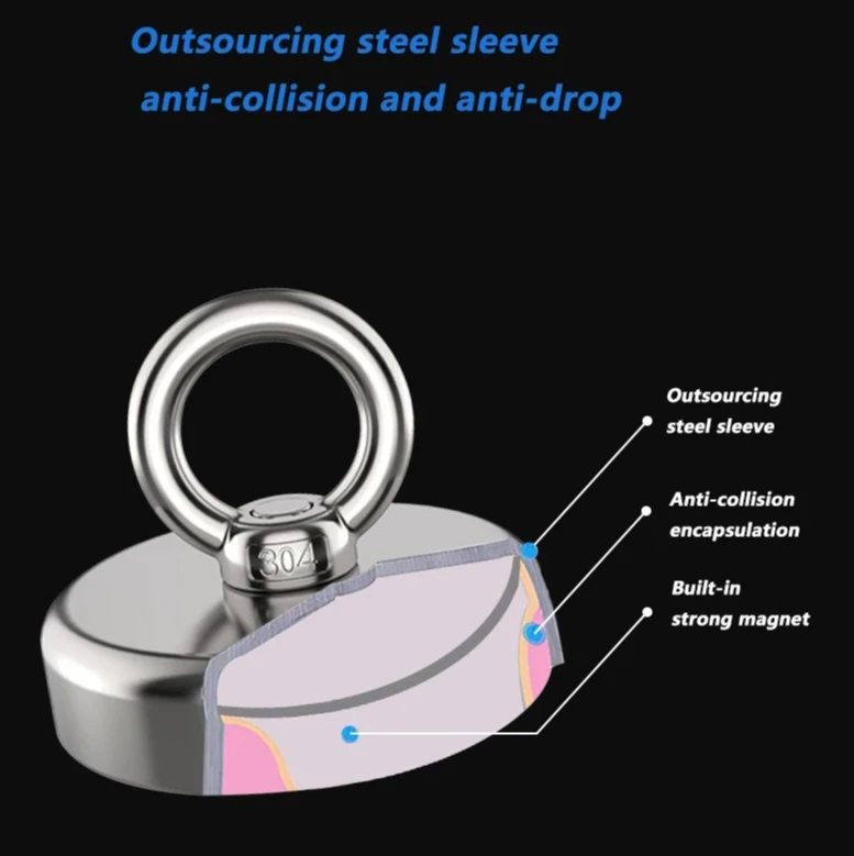 

110-771lb Pull Force Fishing Magnet, Super Strong Neodymium Search Magnet for River Treasure Hunting & Salvage