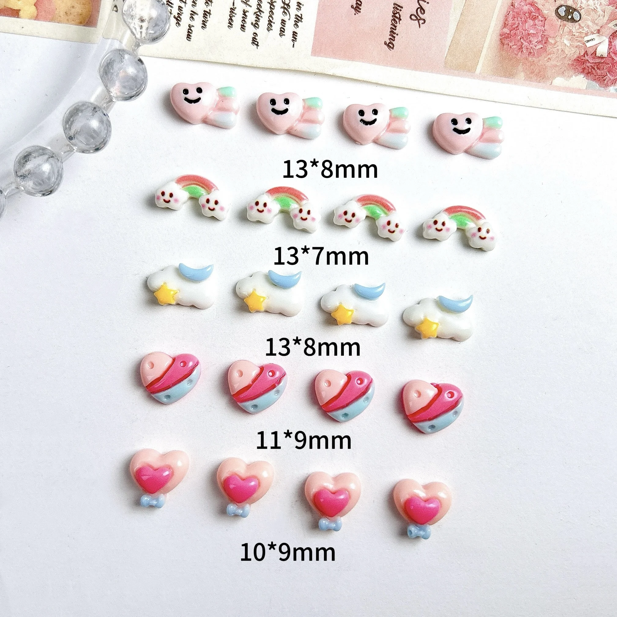 20PCS Dopamine Colored Heart Moon Star Cloud Nail Art Charms 3D Kawaii Creative Smiling Rainbow Resin Nail Decorations for DIY